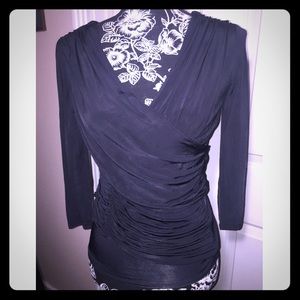 bebe Black V-neck wrap Top ruched sides 🖤